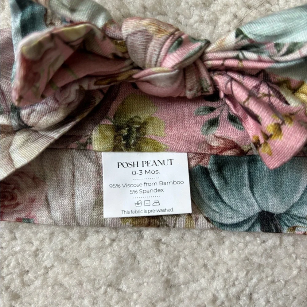 Posh Peanut Floral Pumpkin Pink and Green Headband Bow